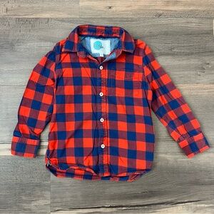 Boden Boys' Red & Blue Plaid Button Down Long Sleeve Shirt Size 5-6